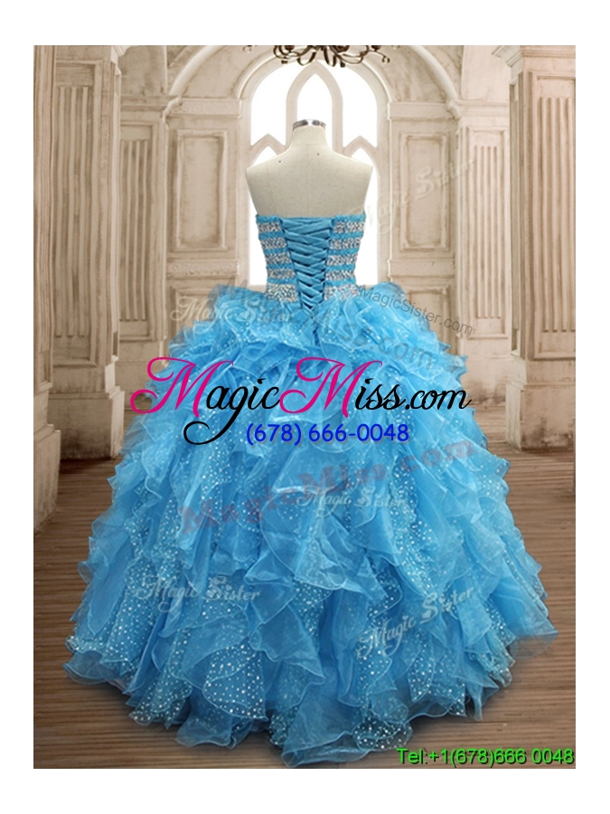wholesale perfect aqua blue organza quinceanera dress with beading and ruffles