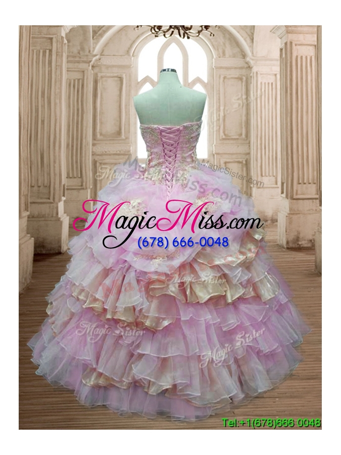 wholesale lovely organza sweet 16 dress with ruffled layers and appliques
