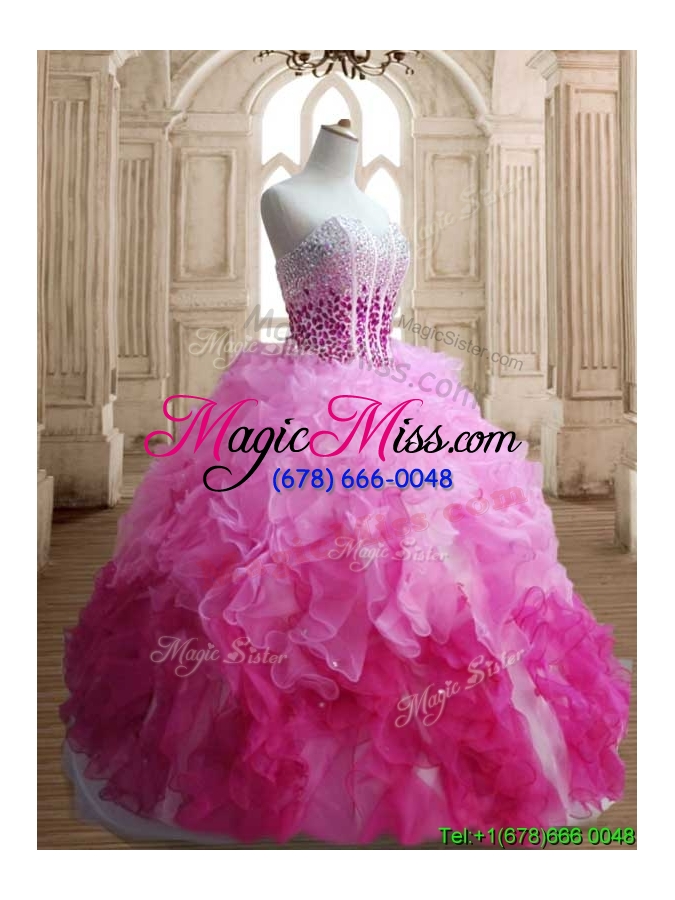 wholesale visible boning beaded bodice and ruffled quinceanera dress in gradient color