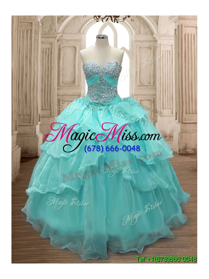 wholesale discount beaded and ruffled layers quinceanera dress in aqua blue for spring