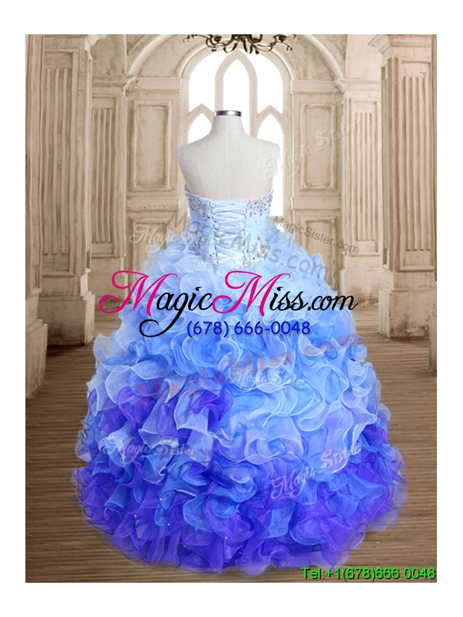wholesale exclusive beaded and ruffled sweet 16 dress in rainbow