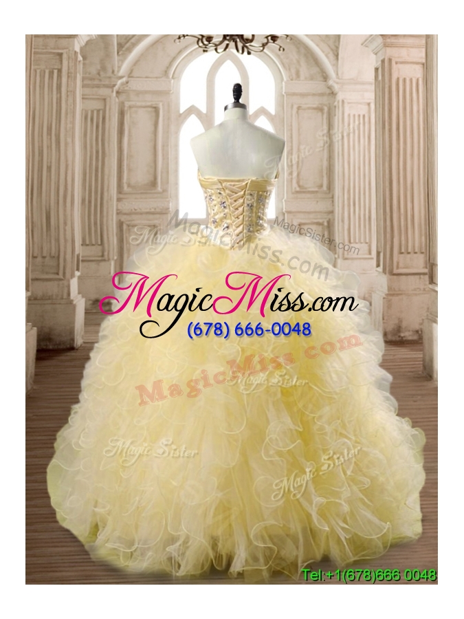 wholesale perfect beaded and ruffled tulle quinceanera dress in yellow