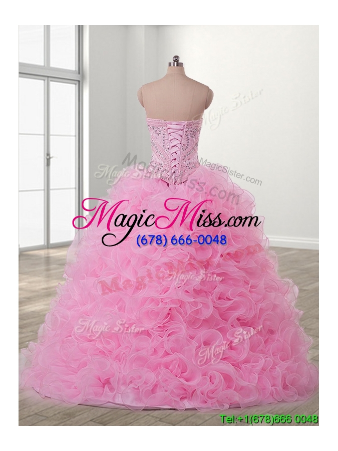 wholesale lovely baby pink detachable quinceanera dress with beading and ruffles