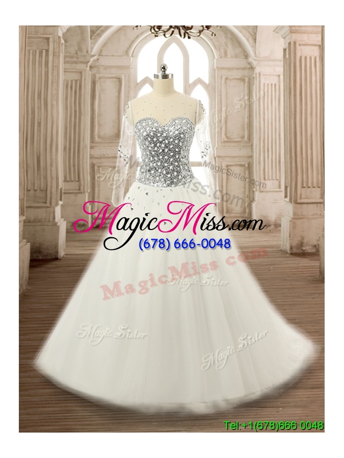wholesale see through scoop long sleeves white quinceanera dress with beading