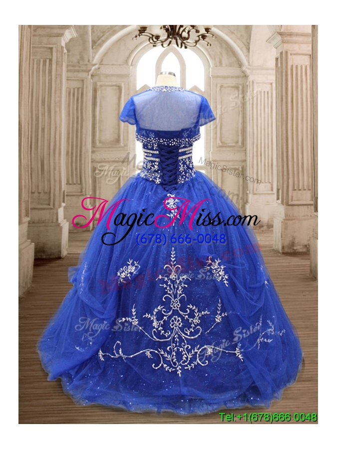 wholesale elegant applique royal blue sweet 16 dress with brush train