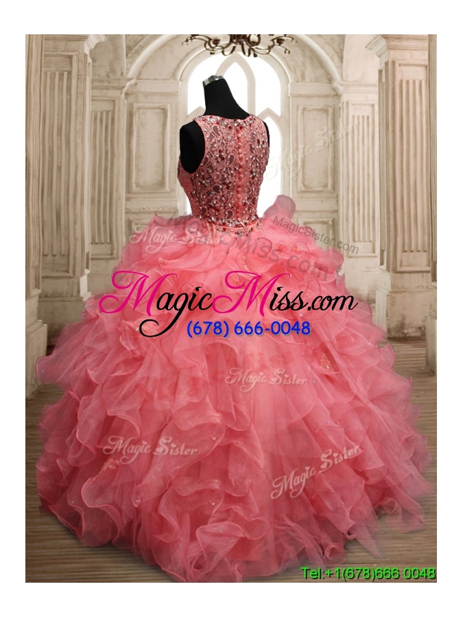 wholesale perfect scoop beaded and ruffled quinceanera dress in watermelon red