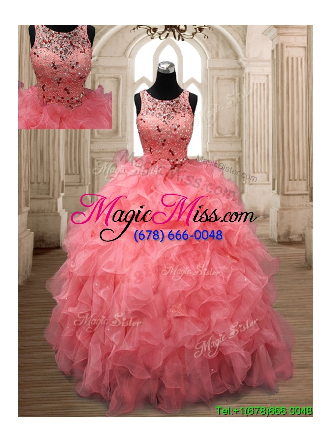 wholesale perfect scoop beaded and ruffled quinceanera dress in watermelon red