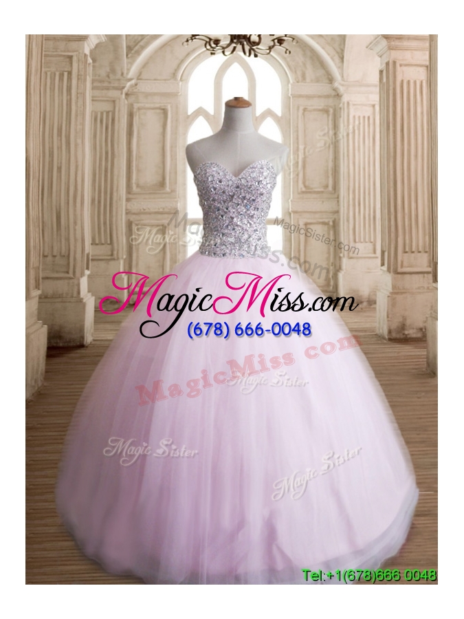 wholesale discount beaded bodice tulle quinceanera dress in baby pink