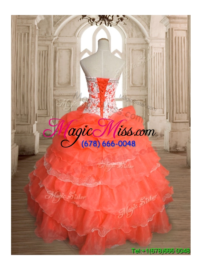 wholesale exquisite orange red big puffy quinceanera dress with ruffled layers and beading