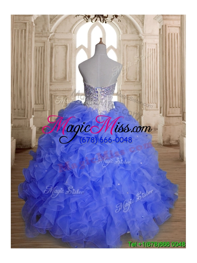 wholesale perfect blue organza quinceanera dress with beading and ruffles