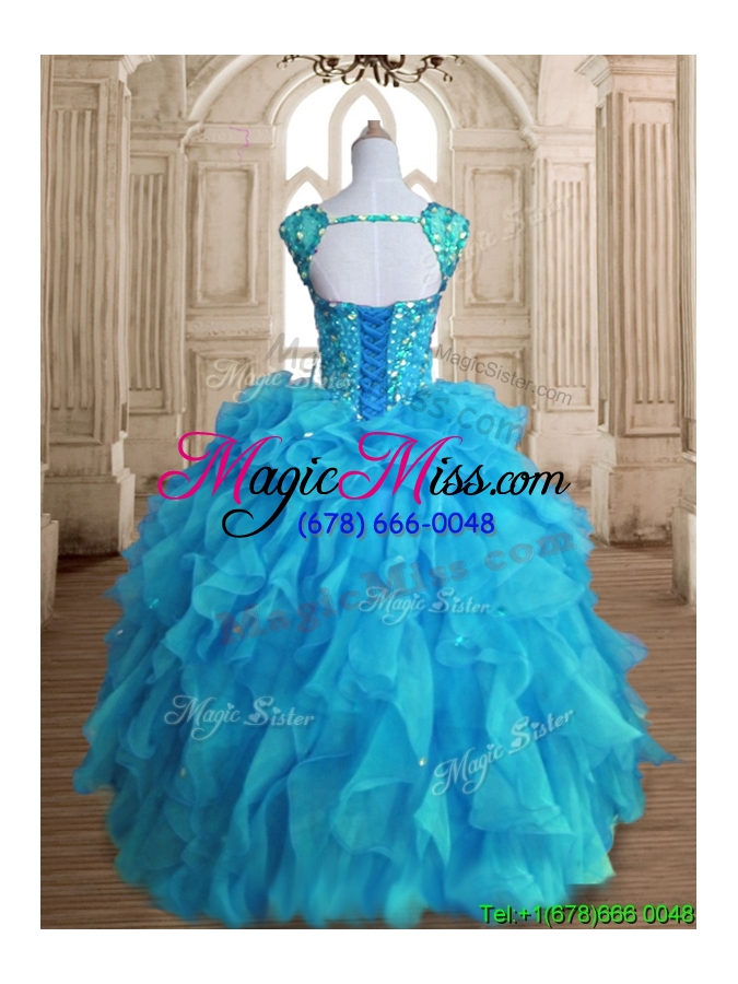 wholesale cheap straps beading and ruffles quinceanera dress in aqua blue