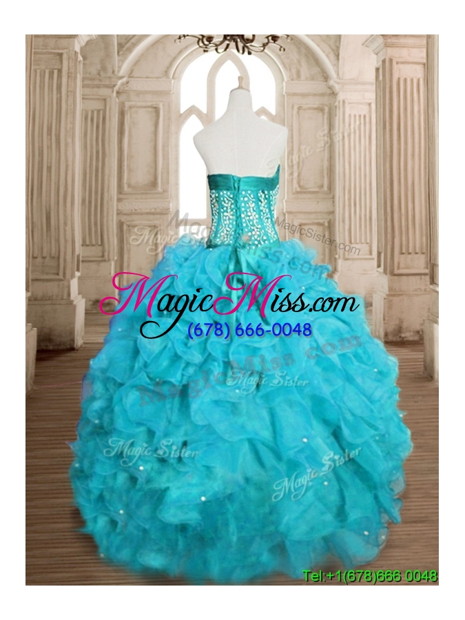 wholesale popular beaded and ruffled organza quinceanera dress in teal