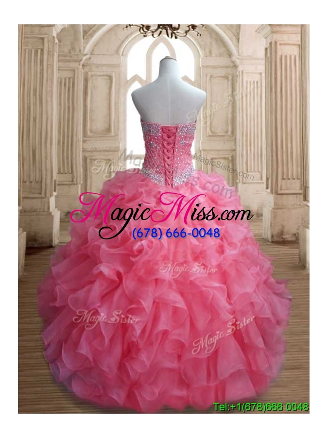 wholesale new style beaded and ruffled quinceanera dress in watermelon