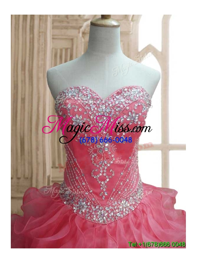 wholesale new style beaded and ruffled quinceanera dress in watermelon