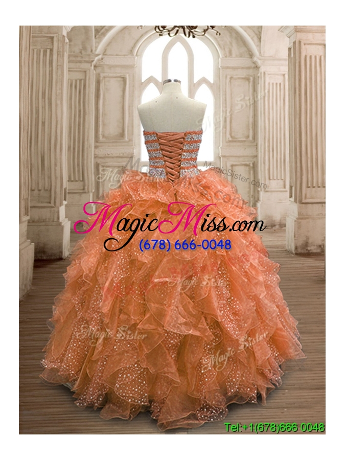 wholesale exquisite rust red organza quinceanera dress with beading and ruffles