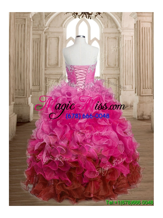 wholesale best selling rainbow quinceanera dress with beading and ruffles