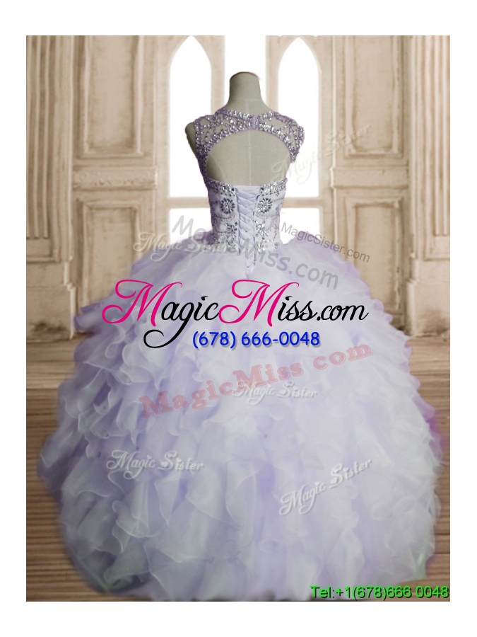 wholesale see through scoop lavender sweet 16 dress with beading and ruffles