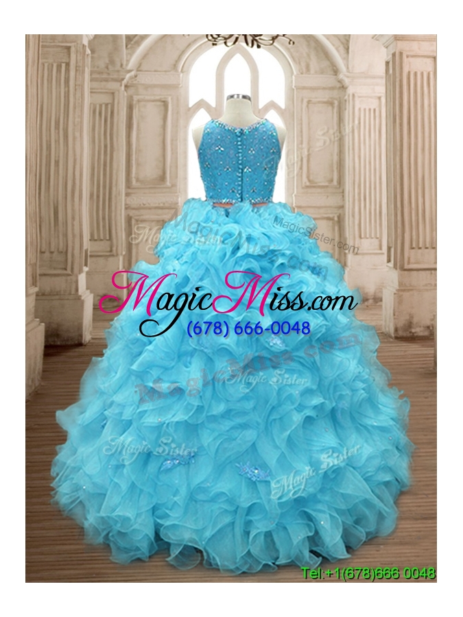 wholesale two piece scoop beaded and ruffles quinceanera dress in baby blue
