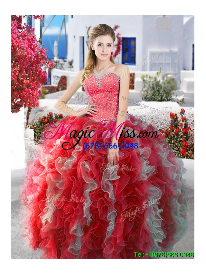 wholesale modest organza detachable quinceanera dresses with beading and ruffles