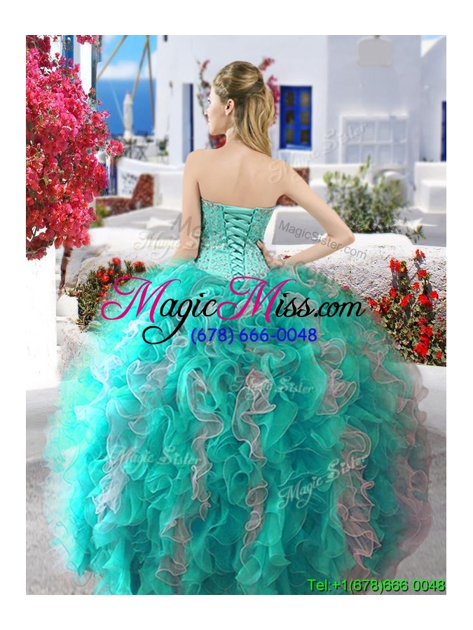 wholesale modest organza detachable quinceanera dresses with beading and ruffles