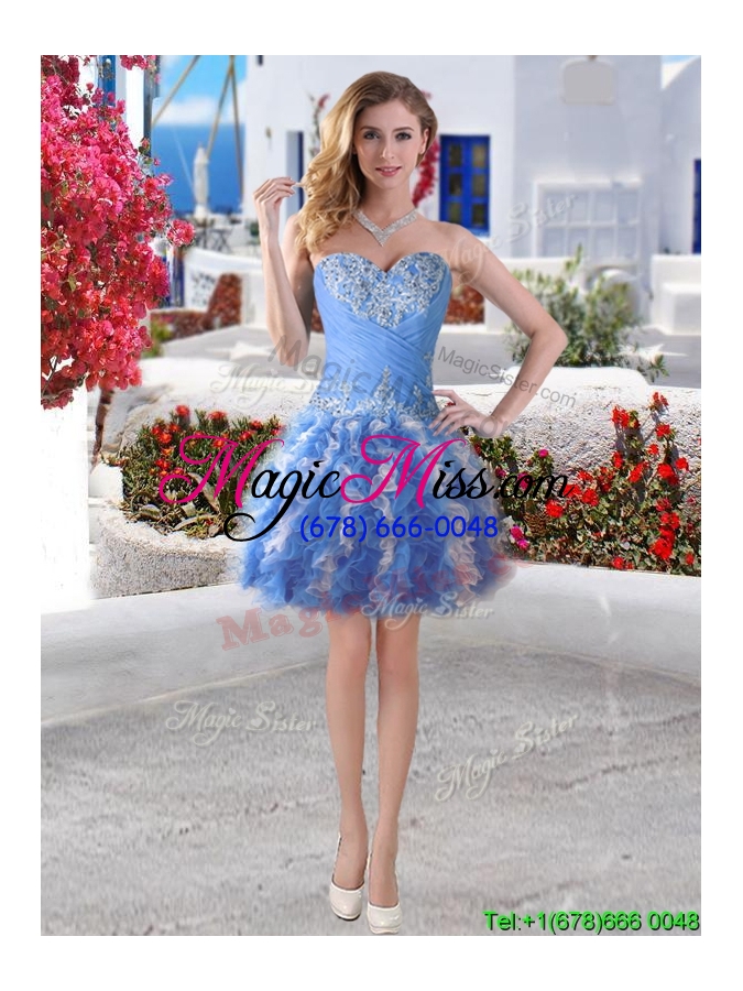 wholesale comfortable applique and ruffled detachable quinceanera dresses in blue and white