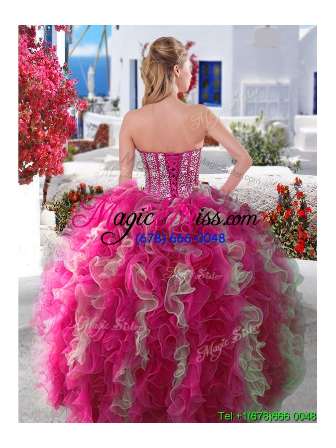 wholesale gorgeous hot pink and white detachable quinceanera dresses with beading and ruffles
