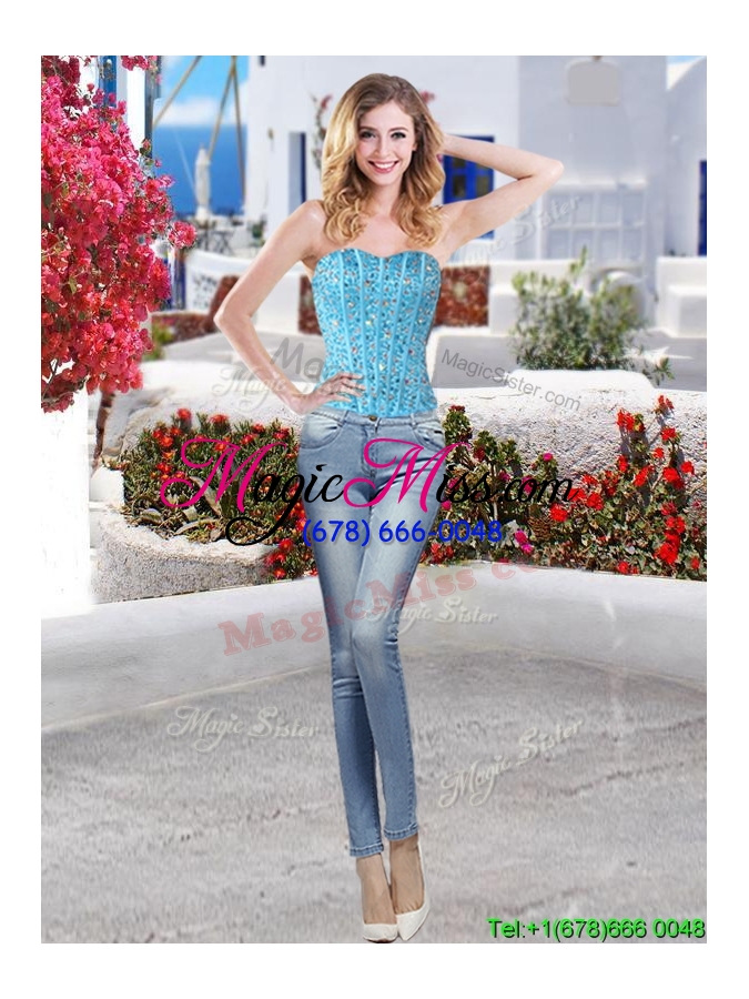 wholesale exquisite baby blue and white detachable sweet 16 dresses with beading and ruffles