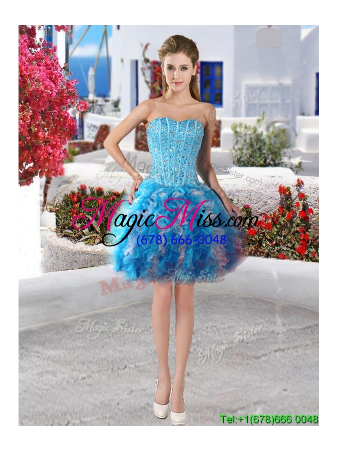 wholesale exquisite baby blue and white detachable sweet 16 dresses with beading and ruffles