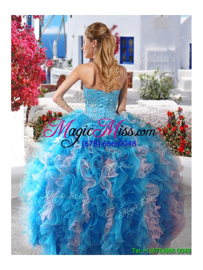 wholesale romantic beaded and ruffled detachable quinceanera dresses in organza