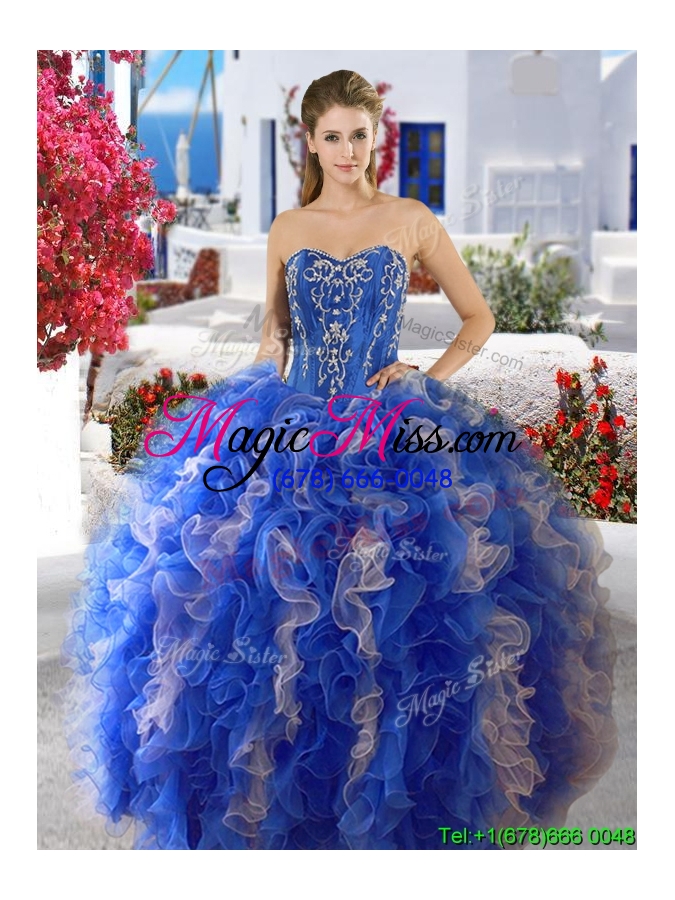 wholesale best applique and ruffled detachable quinceanera dresses in royal blue and champagne