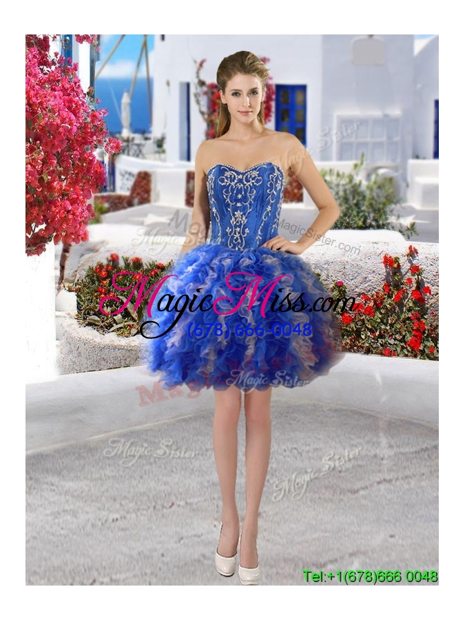 wholesale unique royal blue and champagne organza detachable quinceanera dresses with appliques and ruffles