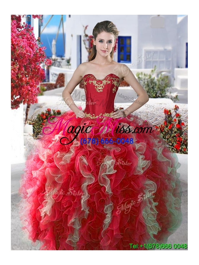 wholesale wonderful red and champagne organza detachable quinceanera dresses with appliques and ruffles