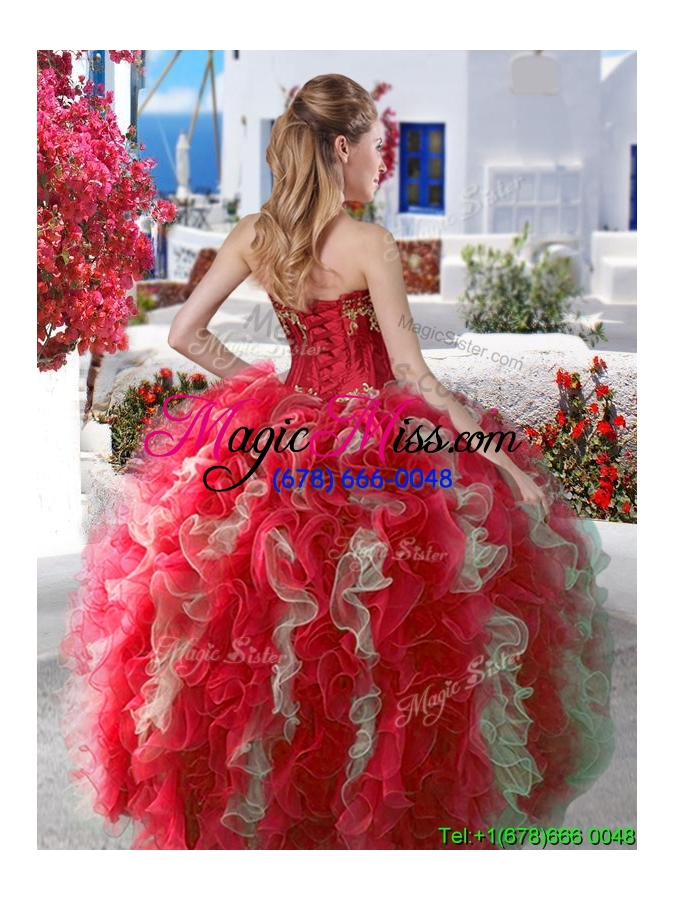 wholesale wonderful red and champagne organza detachable quinceanera dresses with appliques and ruffles