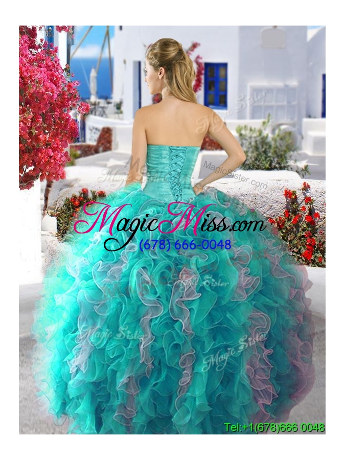 wholesale classical beaded and ruffled big puffy detachable quinceanera dresses in organza