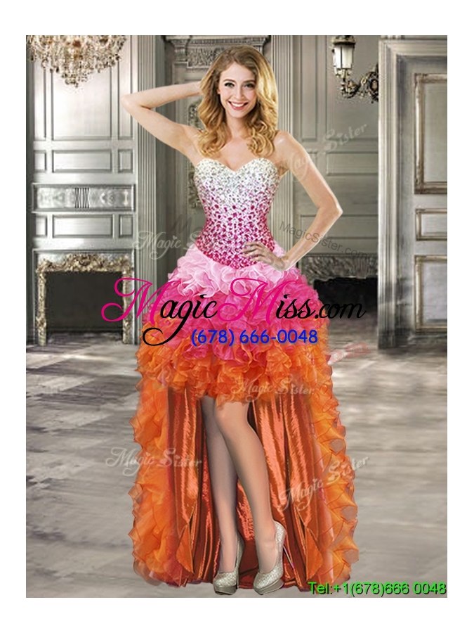 wholesale inexpensive rainbow organza detachable quinceanera dresses with beading and ruffles