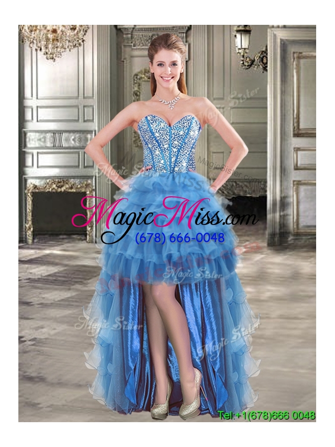 wholesale modest beaded and ruffled layers detachable quinceanera dresses in blue