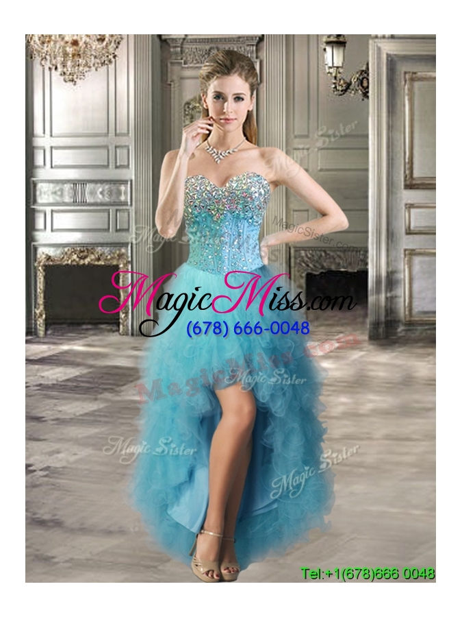 wholesale modern beaded bodice and ruffled detachable quinceanera dresses in teal