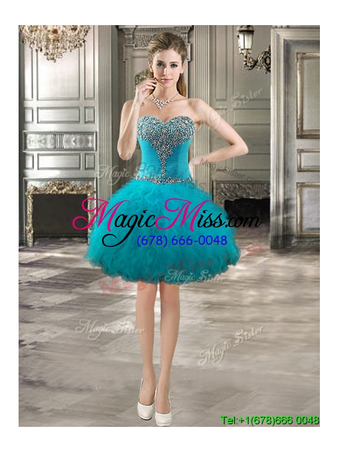 wholesale classical big puffy teal detachable quinceanera dresses with beading and ruffles