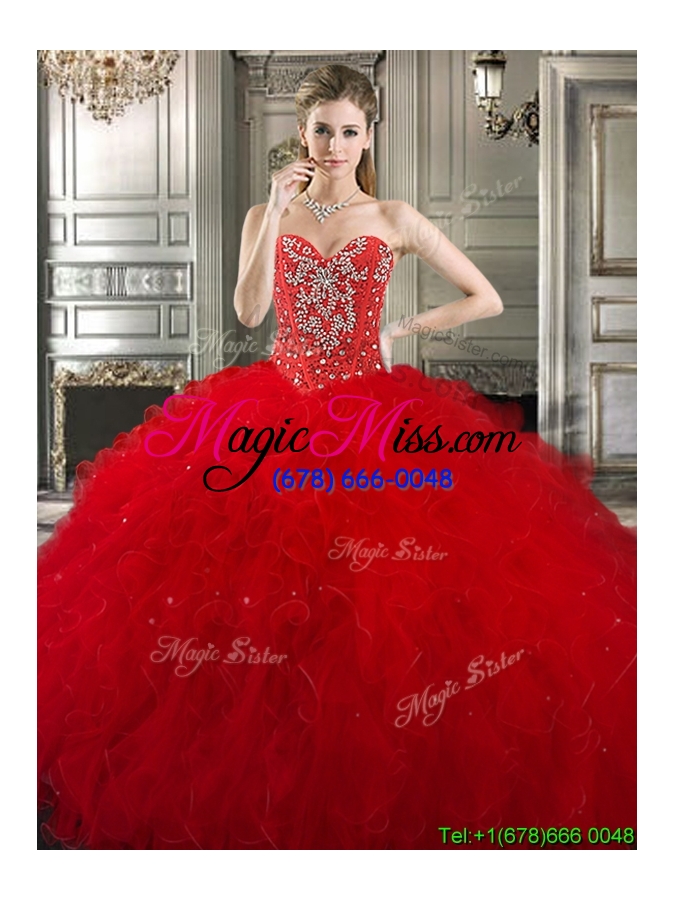 wholesale romantic tulle red detachable sweet 16 dresses with beading and ruffles