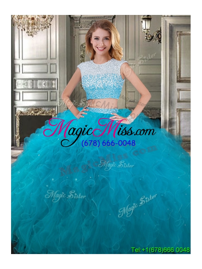 wholesale two piece scoop cap sleeves detachable sweet 16 dresses with beading and ruffles