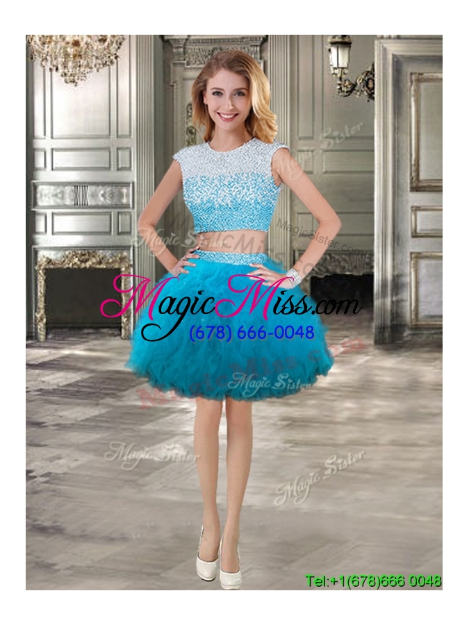 wholesale two piece scoop cap sleeves detachable sweet 16 dresses with beading and ruffles