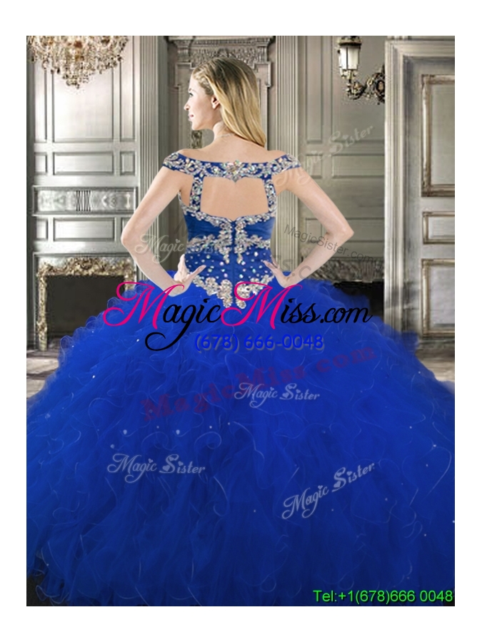 wholesale gorgeous off the shoulder royal blue detachable quinceanera dresses with beading and ruffles