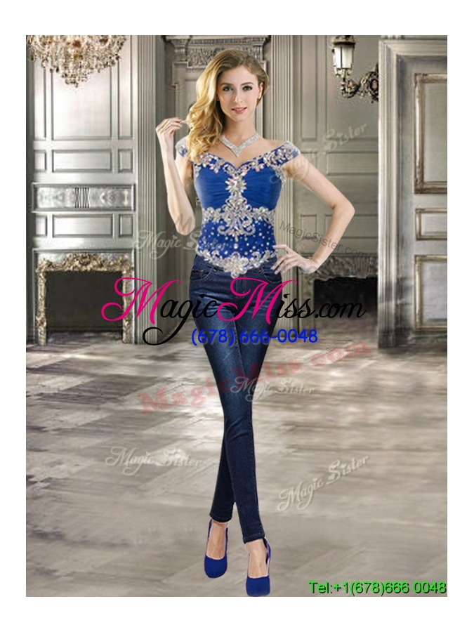 wholesale gorgeous off the shoulder royal blue detachable quinceanera dresses with beading and ruffles