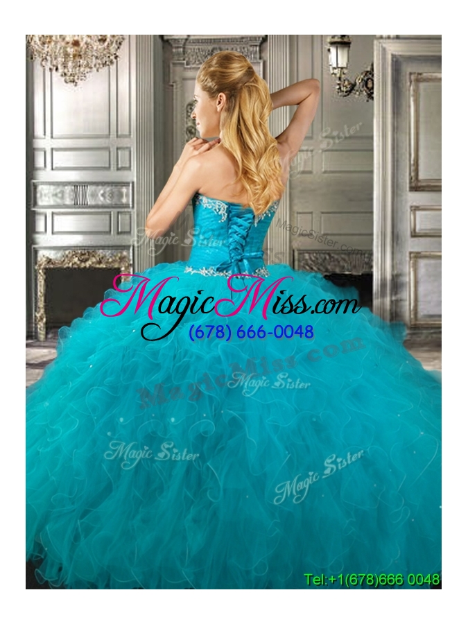 wholesale exclusive big puffy teal detachable quinceanera dresses with beading and ruffles