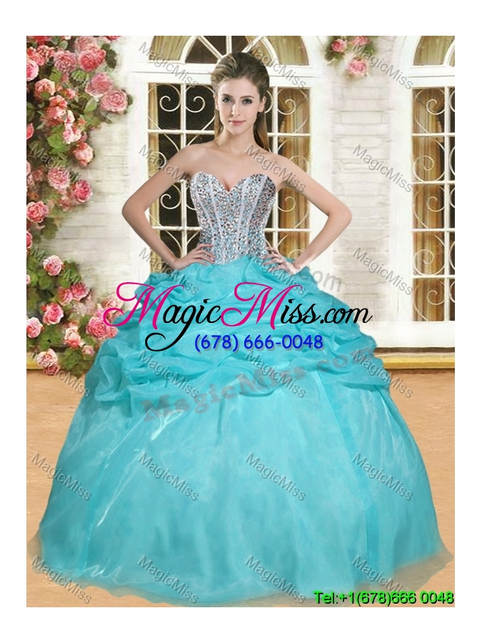 wholesale gorgeous beaded and pick ups quinceanera dress in aqua blue