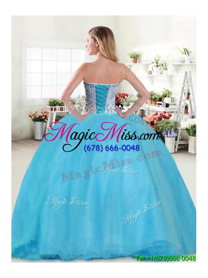 wholesale modest beaded tulle sweet 16 dress in baby blue