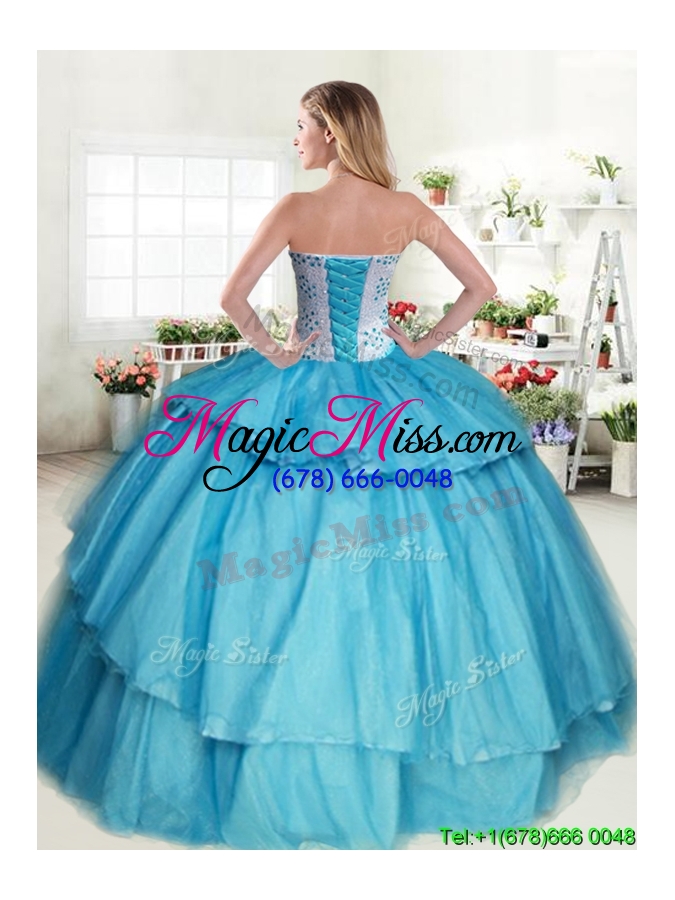 wholesale sweet beaded and ruffled layers quinceanera dress in aqua blue