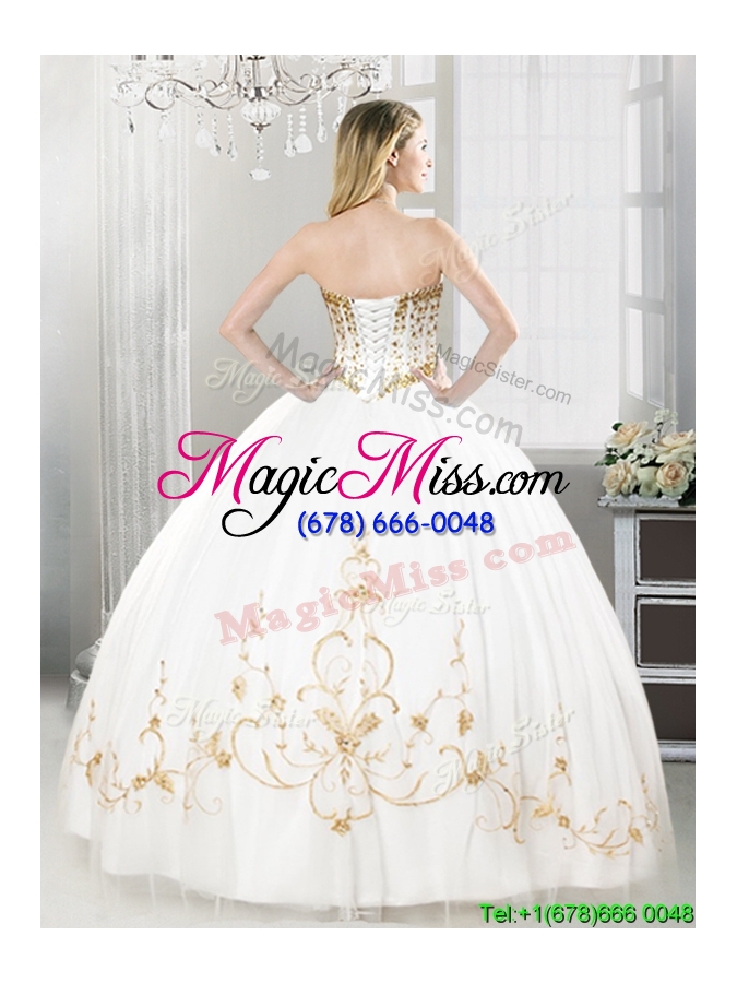 wholesale elegant beaded and applique tulle sweet 16 dress in white