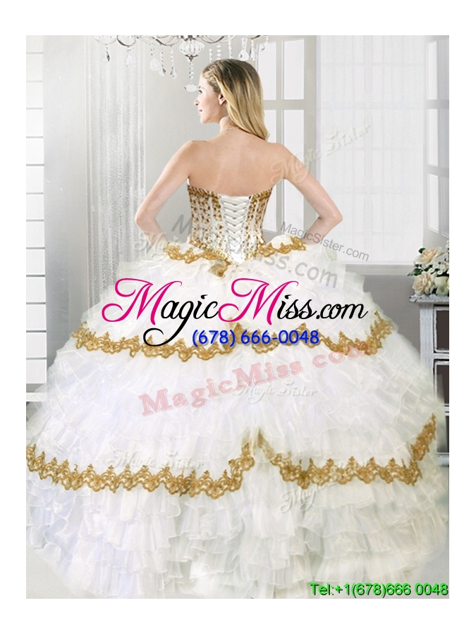 wholesale gorgeous beaded and ruffled layers sweet 16 dress in white