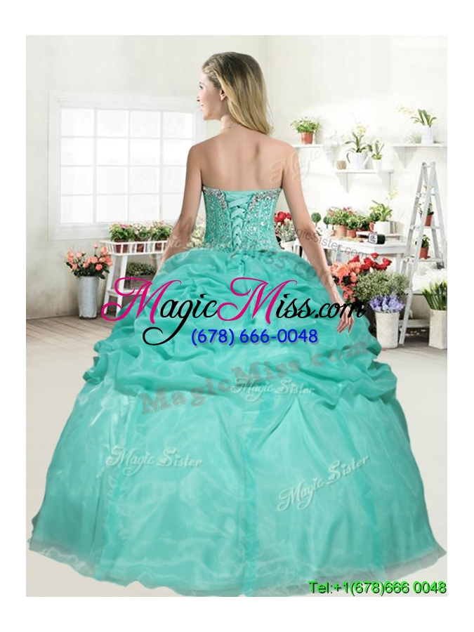wholesale romantic apple green sweet 16 dress with beading and pick ups